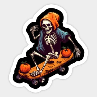 Skeleton Skater Halloween Pumpkin Sticker